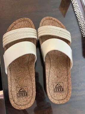 Reef Women's Cream Dual-Strap Cork Slide Sandals